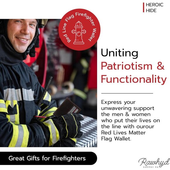 Men & Women Thin Red Line Flag Firefighter Grain Leather Wallet - Picture 2 of 7